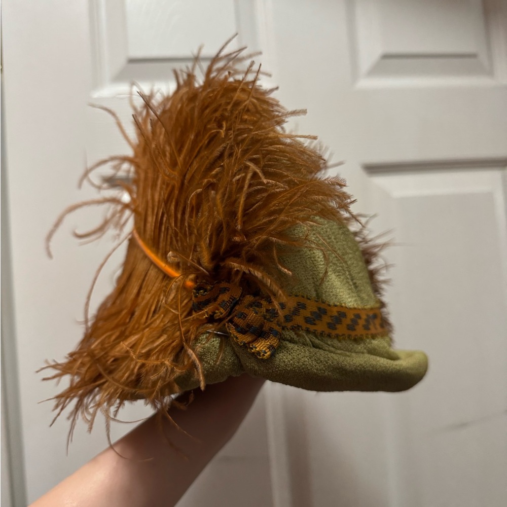 Very Rare Vintage Antique Ostrich Feathered Hat Green Orange